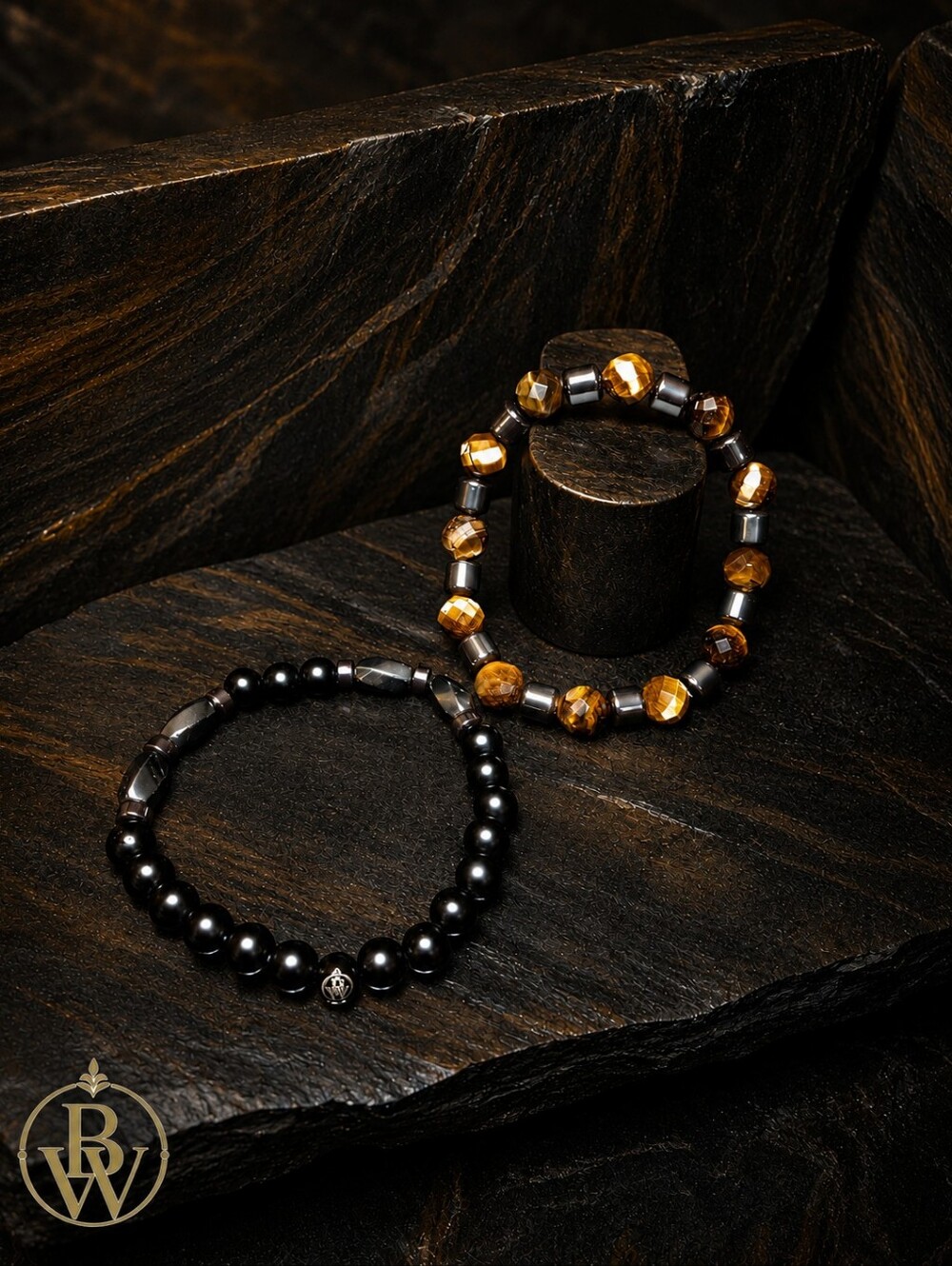 Tiger Eye, Hematite And Obsidian Beaded Stretch Bracelet Set